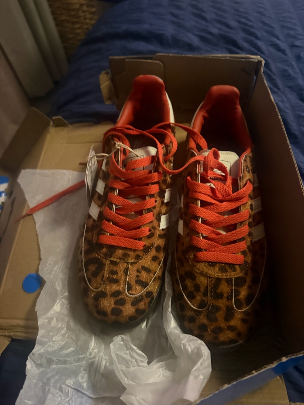 Samba adidas Leopard Print Sneakers with Red Laces.